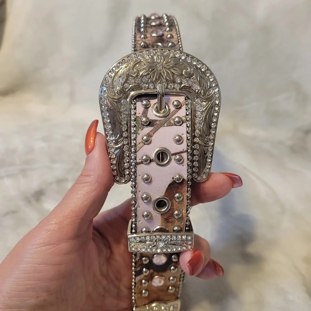 Nocona Leather Silver and Pink Studded Kids Belt